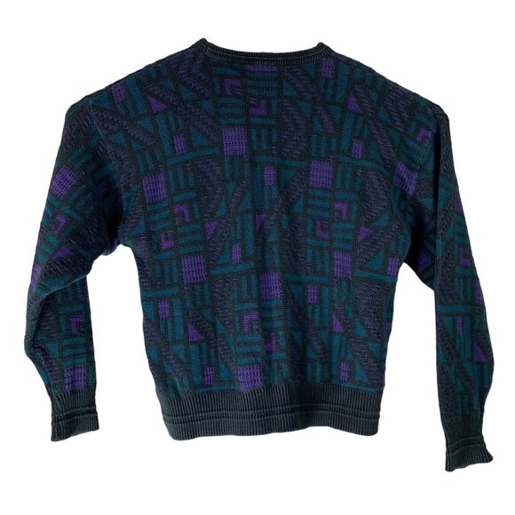Vintage Sweater Jantzen Size Large Long Sleeved Purple Blue Black Geometric - Picture 2 of 4